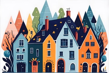 Naklejka premium Color houses range. Cartoon style. AI generated illustration