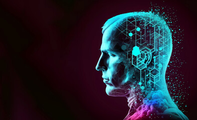 Abstract image of the profile of the head and consciousness of a person. Banner. AI generated