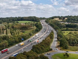 M25 Motorway Essex UK busy with traffic drone,aerial