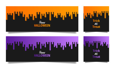 Halloween greeting card, banner, flyer, background. Templates for holidays, invitations, business and social media. Modern gradient cards. Trick or treat.