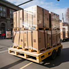 A picture of some export boxes being delivered.