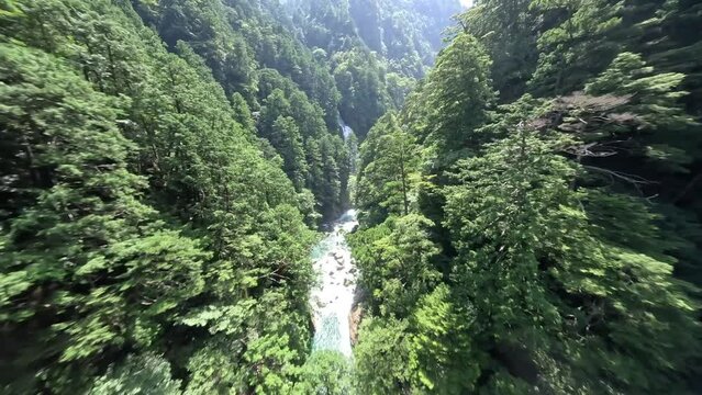 River and waterfall in the deep mountains of Odaicho Mie Japan by FPV drone