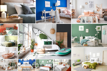 Collage of stylish bedroom interiors