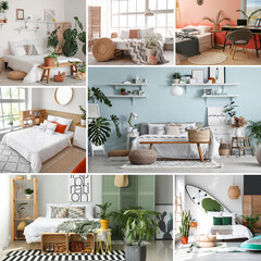 Collage of trendy bedroom interiors