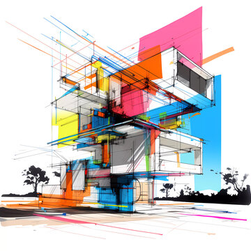 Architectural Visions: Sketch and Watercolor Paint of House Building Concept, Generative AI