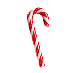 a striped red and white candy cane for a food-themed, photorealistic illustration in a PNG format,...