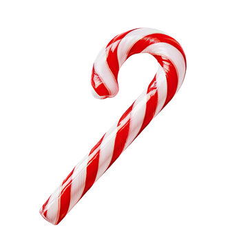 a striped red and white candy cane for a food-themed, photorealistic illustration in a PNG format, cutout, and isolated: generative AI