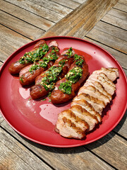 grilled sausage with salad