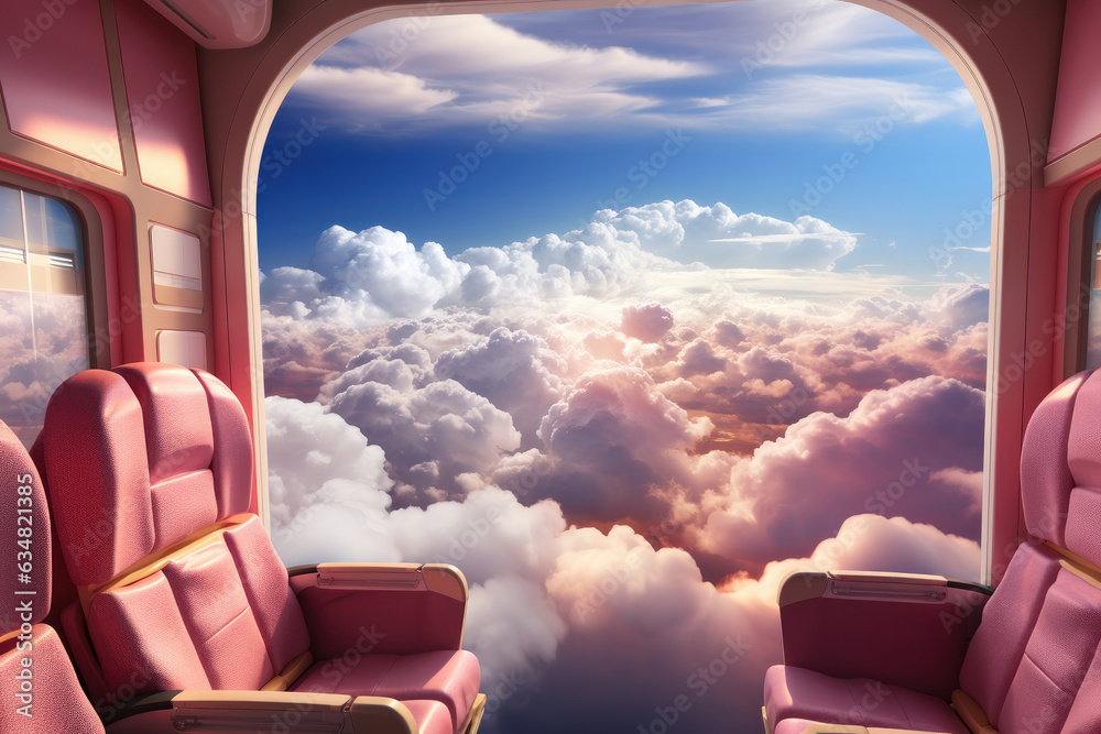 Poster pink clouds view from the airplane window