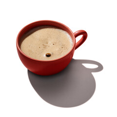 Top view of cups of coffee on white background