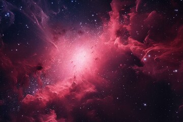 A vibrant pink nebula filled with twinkling stars forms a mesmerizing, dreamlike galaxy backdrop. Generative AI