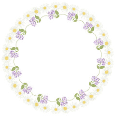 Obraz premium Wild Flower Wreath with Daises and Hydrangeas 