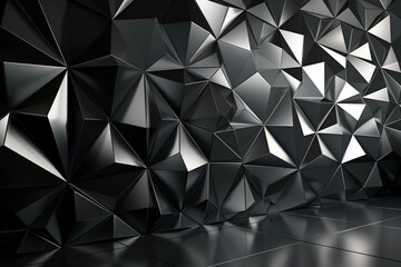 Luxurious dark silver polygonal wall rendered in 3D. Generative AI