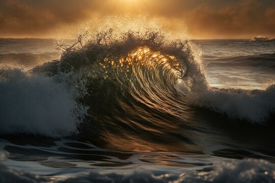 Stunning image depicting frothy waves moving powerfully. Generative AI