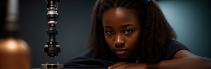 Medical Science Laboratory: Portrait of Beautiful Black Scientist Does Analysis of Test Sample. Ambitious Young Biotechnology Specialist, working with Advanced Equipment