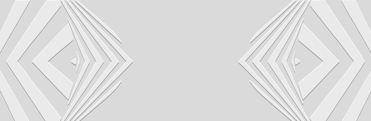 Obraz premium Banner, trendy cover design. Embossed ethnic 3D boho pattern of lines. White background, geometric ornaments in the style of modernism, space for text. Tribal traditions of the East, Asia, India, Mexi