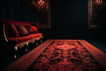 A black backdrop adorned with a crimson carpet. Generative AI