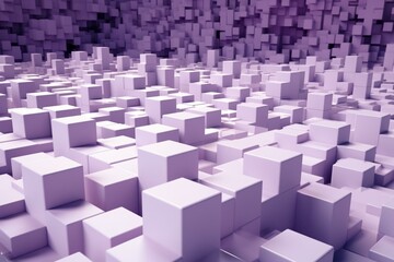 3D cubes in white and violet precisely aligned to form a modern tech background. Generative AI