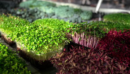 microgreens in a container in the process of growth 