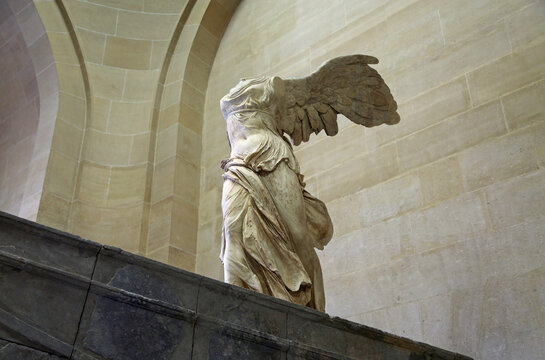 Looking up the Nike of Samothrace - Louvre, Paris, France