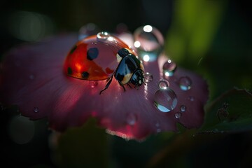 Lush spring: ladybug on rose petal., generative IA