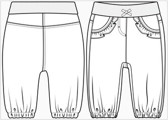 WOVEN JOGGER WITH CONTRAST RIB AND BOW DETAIL DESIGN FOR BABY GIRLS INFANT GIRLS AND TODDLER GIRLS VECTOR ILLUSTRATION