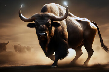 Handsome side front to front muscular buffaloes