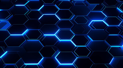 blue abstract background with hexagons and neon blue