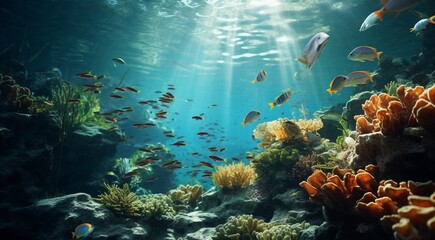 Naklejka na ściany i meble tropical fish in the ocean, fish in the sea, underwater life