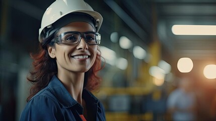 Smiling female engineer wearing glasses