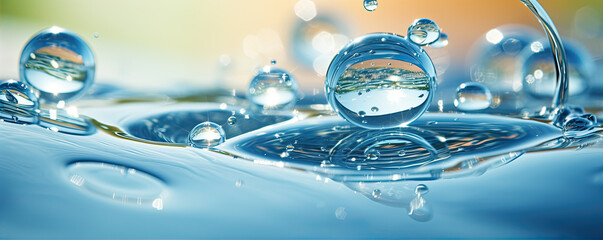 Detail of water bubbles in blue liquid.