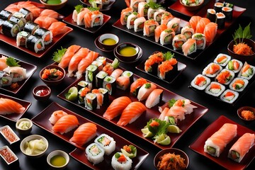 sushi and chopsticks on the plate,Japanese sushi food shot setting