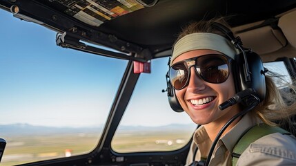 Smiling female pilot wearing glasses