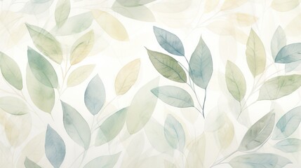 a painting of leaves on a white background with green and yellow colors.  generative ai