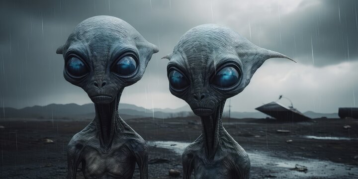 sztuka cyfrowa przedstawiająca obcych z kosmosu