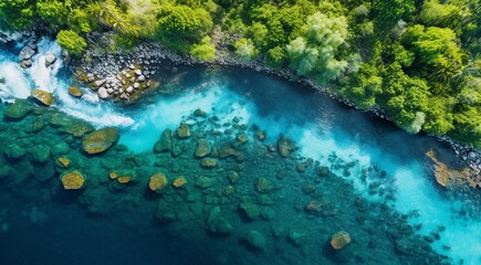 top view of the sea, oceanic view, coral blue water