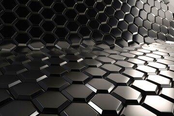 Polished silver hexagonal tile wallpaper. Luxurious 3d render wall background. Generative AI