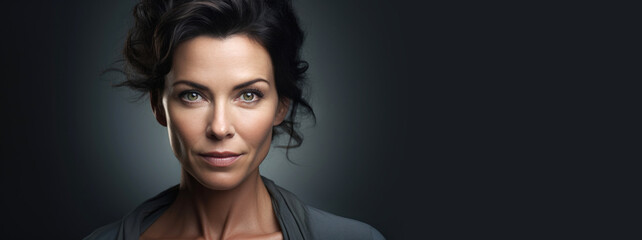 Gorgeous woman, 49 years old, looking to the camera. Generative AI
