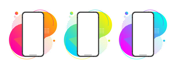 Smartphone Colorful Liquid Gradient Banner Mockup Set Vector Illustration