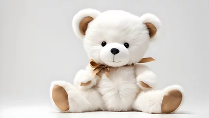 Fototapeten AI-Crafted Vintage Teddy: Adorable Plush Polar Bear Cub, Isolated Studio Background, Cute Baby Animal Gift for Children, Furry Mammal from Arctic North, Single Cuddly Doll Object in White Winter Fur © Steven