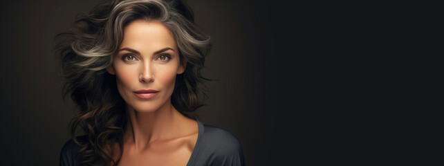 Gorgeous woman, 49 years old, looking to the camera. Generative AI
