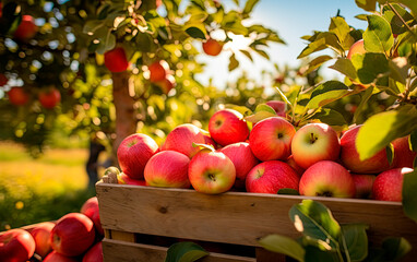 freshly picked apples in a basket at the apple orchard