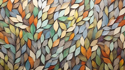  a painting of leaves on a wall with a brown background.  generative ai