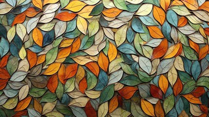  a close up of a painting of leaves on a wall.  generative ai
