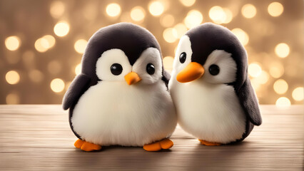 Naklejka premium AI-Generative Design: Clumsy Penguin's Romantic Valentine Journey: Holding Heart & Love Letter, Wintery Antarctic Joy with Fluffy Baby, Iconic Cartoon for Children's Celebration on February 14