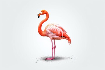 Flamingo on a white background, alone