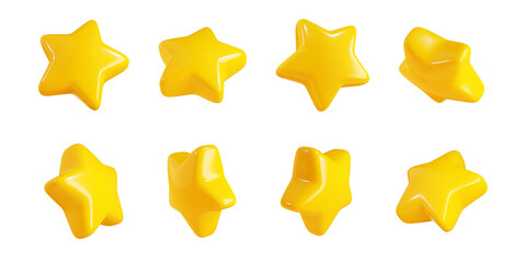 Floating yellow glossy star in different angles 3d illustration collection. © Yuliia Osadcha
