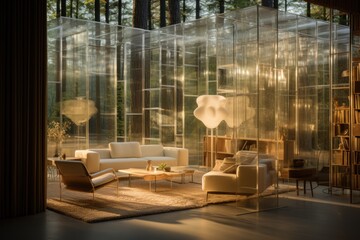 Transparent and transformative, a frosted glass partition bathes the space in a gentle glow, offering both privacy and an open feel. Generative AI