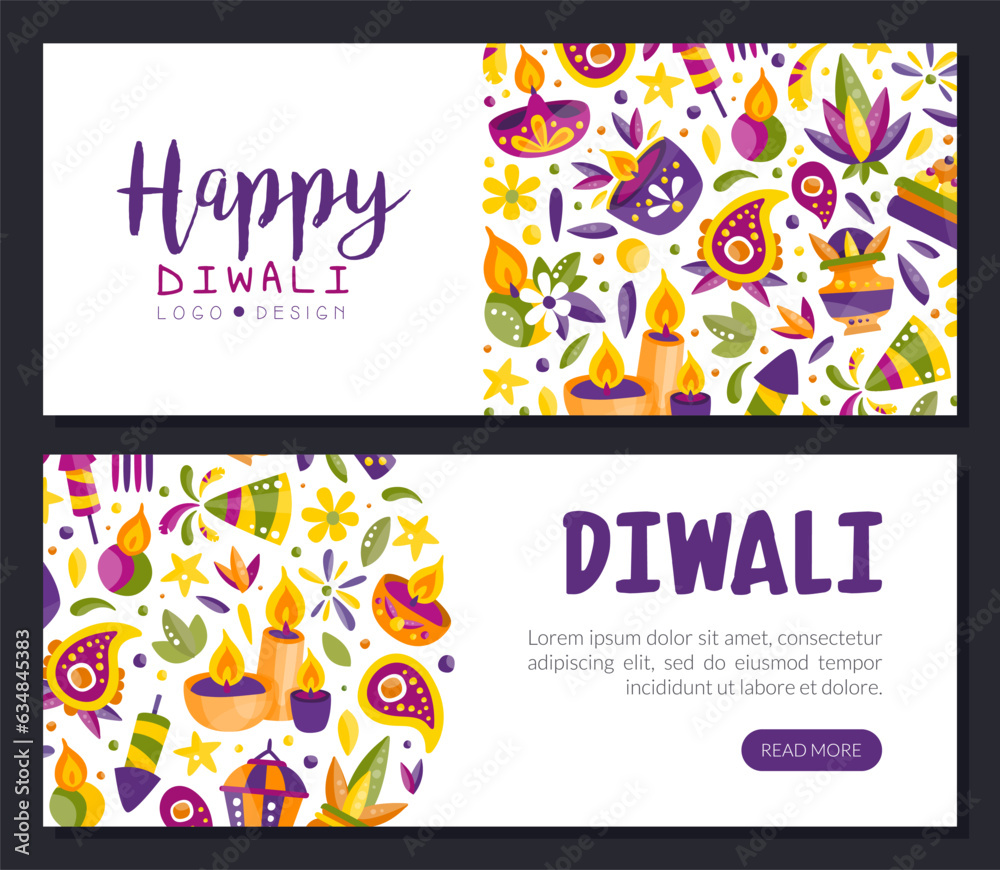 Sticker happy diwali bright purple web banner design vector template