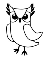 Owl. Contour owl. Scribbles. Vector illustration of an owl. Black and white drawing of a bird.Cute frowning owl. Vector illustration of an owl.